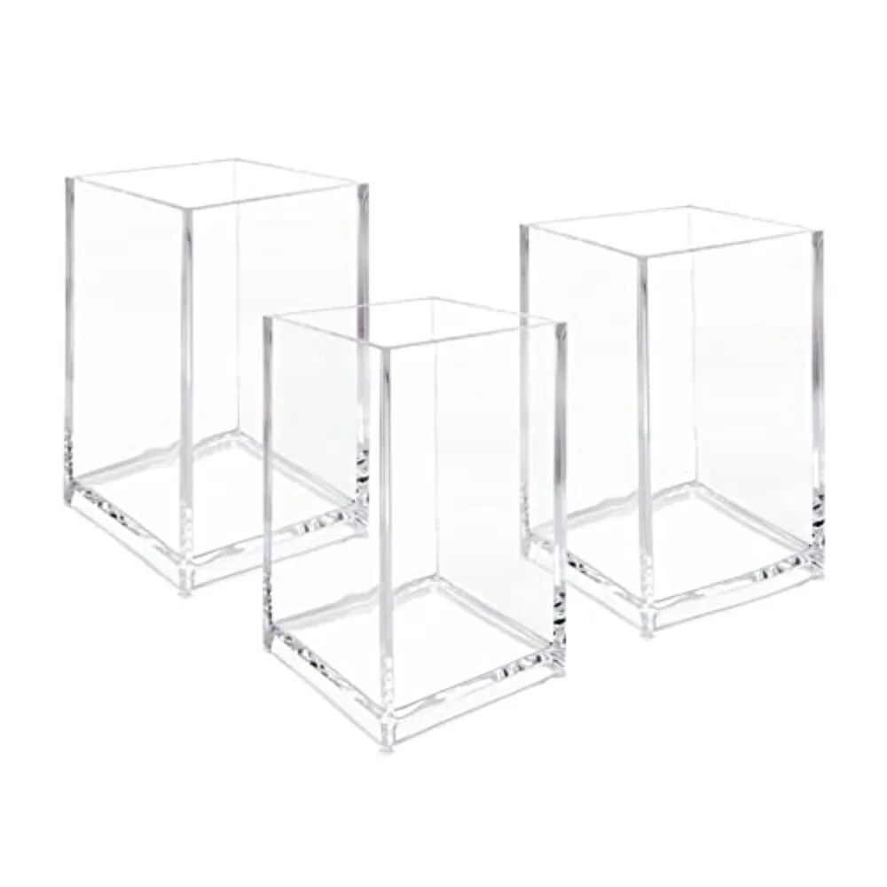 3 Pack Clear‎ Acrylic Cosmetic Pencil Pen Holder Cup